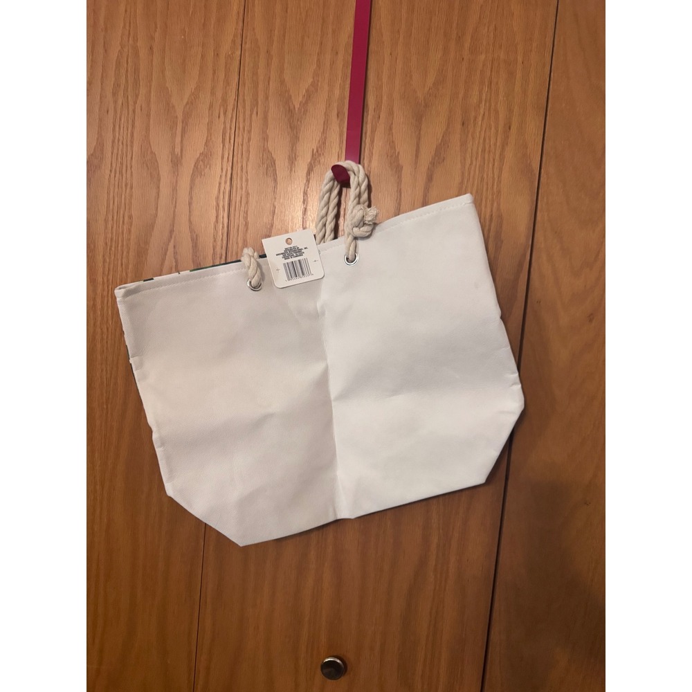 Summer's Eve Beach Tote Tropical Monstera Leaf Print Rope Handle Canvas Bag NWT - Picture 2 of 2